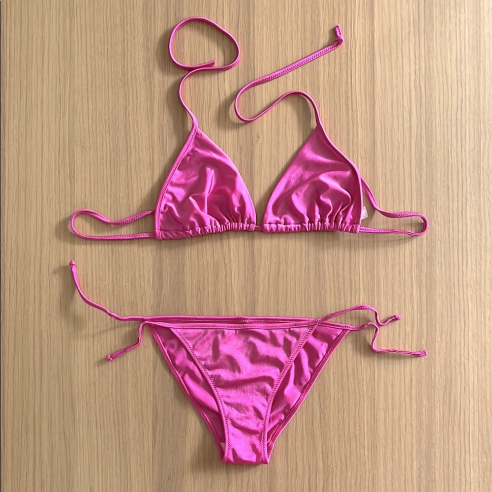 Fuchsia women’s swim set, cheeky bikini + top, size XS or S